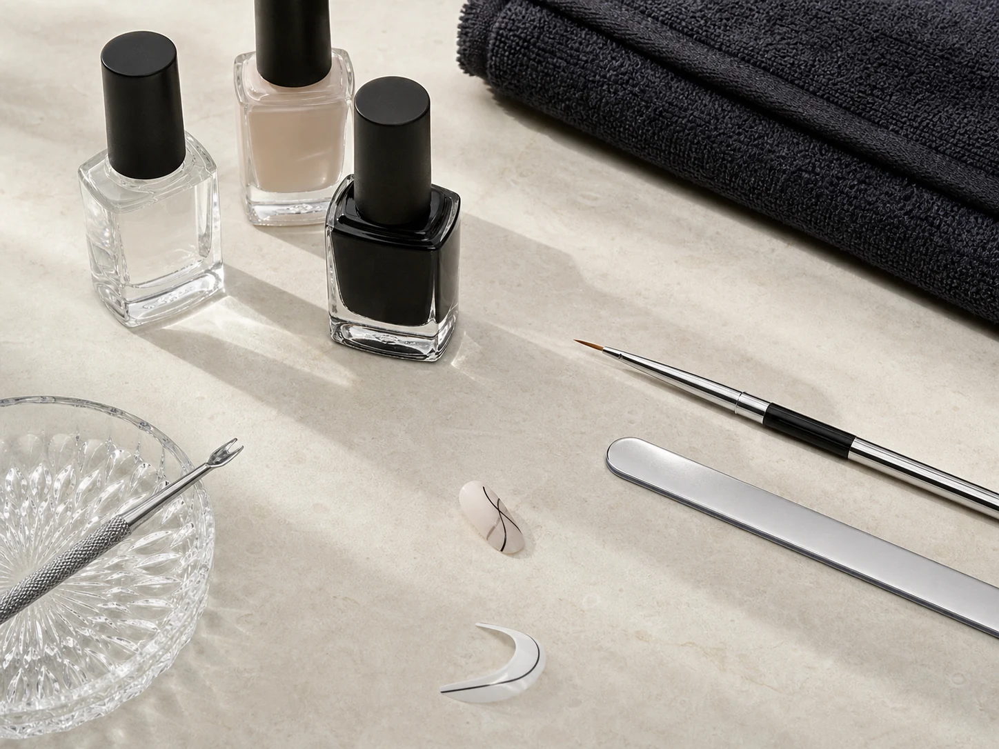 DJ Nails & Head Spa treatment essentials and embroidered linens